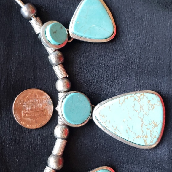 Antique Turquoise Statement & Silver Tone Necklace. - Picture 7 of 10